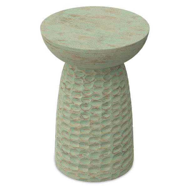 English Elm Boyd Solid Mango Wood Accent Table Hand Carved Artisan Piece for Modern Living Green B136P414659
