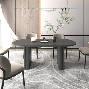 English Elm Kitchen extendable dining table with travertine-inspired melamine top, rounded edges, sturdy wooden base for family gatherings Black W1347S00016