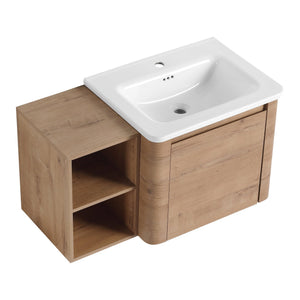 English Elm 36'' 36" Wall-Mounted Vanity with White Ceramic Sink, Plywood Shelves, Soft-Close Door & Rounded Edges W999S00379