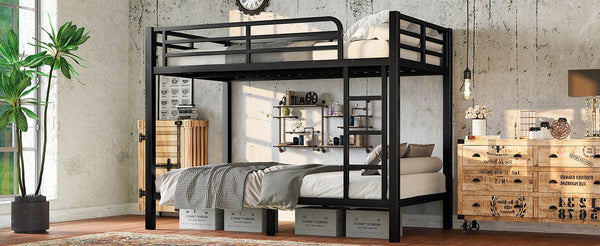 English Elm Metal Twin Over Twin Bunk Bed – Heavy-Duty Steel, Space-Saving Design, No Box Spring Needed, Black Finish W1580P372862