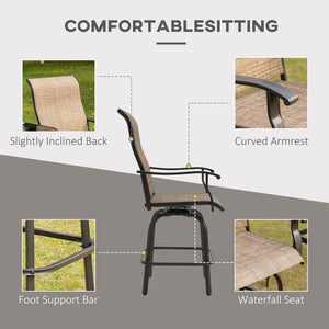 English Elm Outsunny Set Of 2 Stylish Swivel Bar Stools With Armrests For Outdoor Comfort & Durability, Brown W2225P174460-GIGA