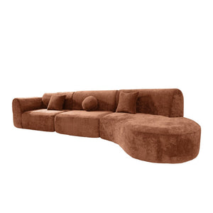 English Elm 140" Curved Sectional Sofa Plush Lamb Wool Upholstery 3 Piece Modular Living Room Set Orange N767P384981G