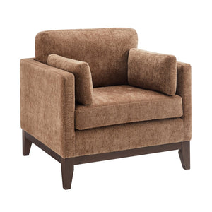 English Elm Chalco Mid-century Accent Chair Walnut Legs Polyester Upholstery Deep Foam Cushions Brown B050P429148