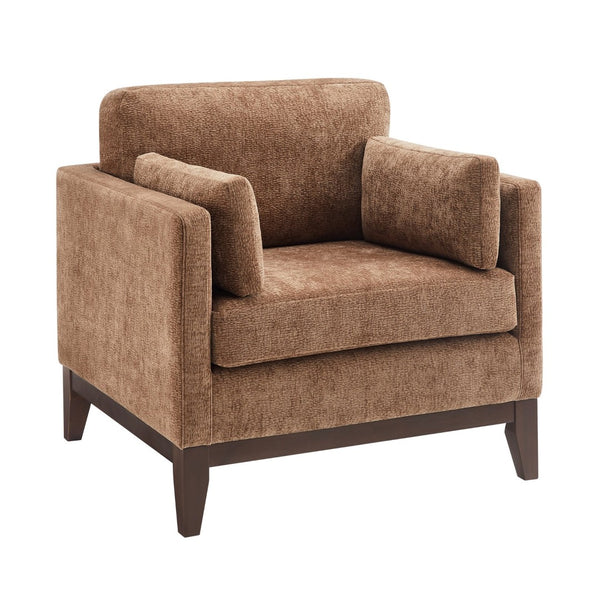 English Elm Chalco Mid-century Accent Chair Walnut Legs Polyester Upholstery Deep Foam Cushions Brown B050P429148