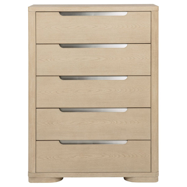 English Elm Mirador Tall Five Drawer Chest in Warm Elm Veneer for Contemporary Bedroom Storage B062P447746