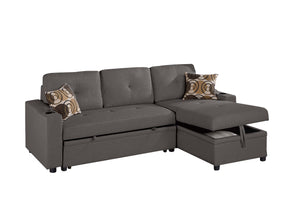 English Elm Poundex Reversible Convertible Sectional with Storage, Cup Holders, Tufted Cushions & Chaise Bed B089S00174