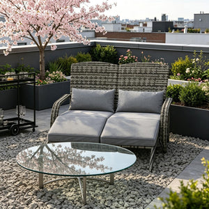 English Elm Outdoor Pe Rattan High Back Lounge Chair with Footstools for Patio Fire Pit Gatherings Gray T3971S00256