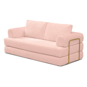 English Elm Convertible Floor Sofa Futon with Corduroy Upholstery for Living Room Lounging and Sleeping Pink W1117P434734