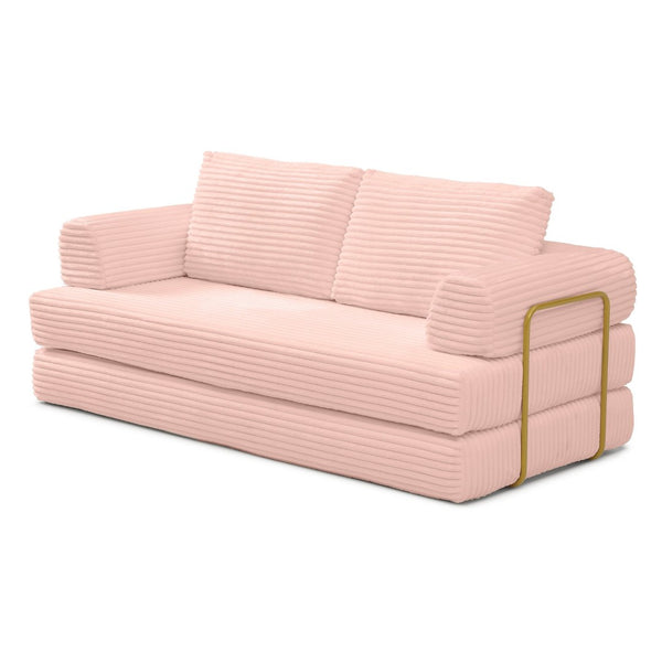 English Elm Convertible Floor Sofa Futon with Corduroy Upholstery for Living Room Lounging and Sleeping Pink W1117P434734