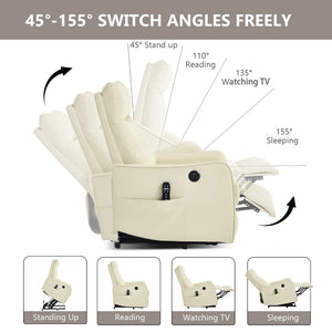English Elm Beige Pu Leather Power Lift Recliner with Massage Heat and Usb for Seniors W1803P364110
