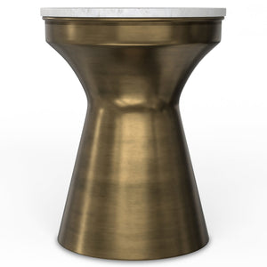 English Elm Raquel Antique Brass Side Table with White Marble Top — Handcrafted Iron Base, Multipurpose Accent (98) B136P262281
