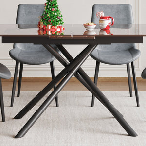 English Elm 59-inch Expandable Glass Top Dining Set Seats 8 with Upholstered Chairs X-base W2700S00082
