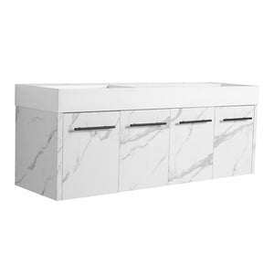English Elm 60 Inch Wall-Mounted Bathroom Vanity With Double Resin Sinks, Modern Design, Storage & Style W999S00254