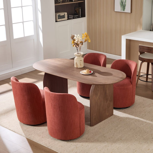 English Elm Set Swivel Barrel Accent Chair Armless Linen Upholstered Compact Seat for Dining Vanity Bedroom Orange W3244P454057
