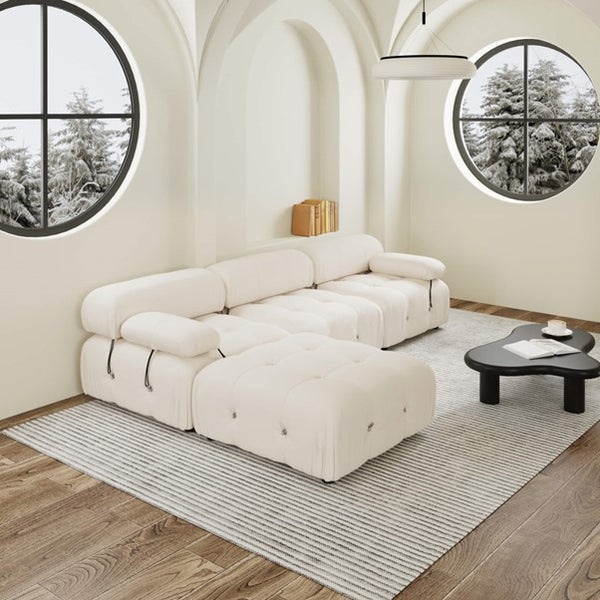 English Elm Urban Velvet Modular Sofa 104" L-Shaped 4-Seater White Velvet Sectional with Foam-Spring Comfort and Easy-Clean Finish B341S00008