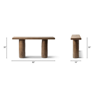 English Elm Arbor Reclaimed Elm Console Table Sculptural Pillar Legs Rustic Entryway Sofa B2719P474448