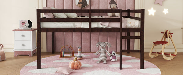 English Elm Full Rubber Wood Loft Bed Espresso — Space-Saving Full-Size Loft with Ladder, Sturdy 400 lb Capacity, Minimalist Design W504P228818