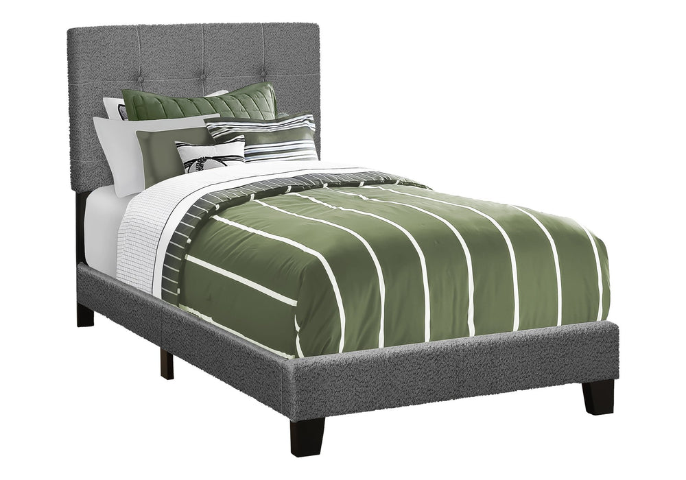 English Elm Bed, Twin Size Upholstered Frame In Dark Grey Boucle - Stylish, Durable Design For Youth & Teens B2710P287053