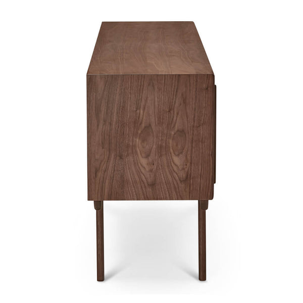 English Elm Strathcona Solid Walnut Media Cabinet with Sliding Veneer Panels, Angled Legs, 67" Wide, Lacquer Finish B353P345926