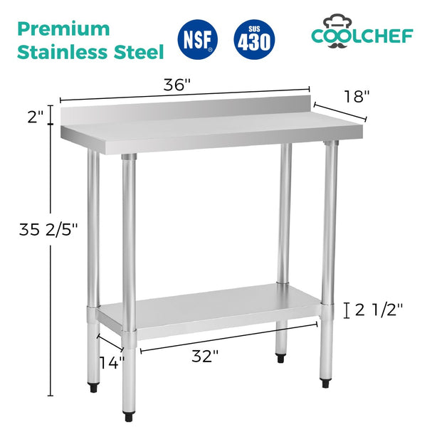 English Elm Kfd-mats-1836a Nsf Certified Stainless Steel Commercial Prep Table with Undershelf W3629P365459