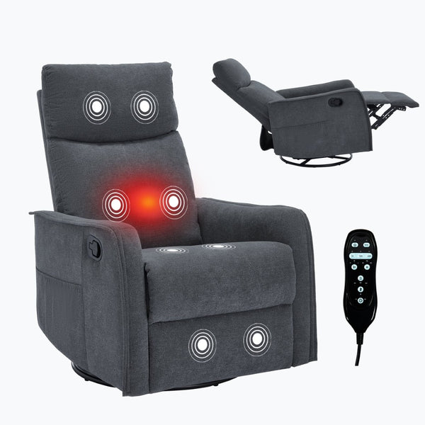 English Elm Heat Massage Rocker Recliner with Swivel Base and Vibrating Nodes for Living Room Grey W1803P251887