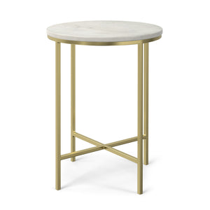 English Elm Tara Gold Side Table with White Marble Top – Handcrafted Iron & Wood Accent, Versatile End Table B136P203474