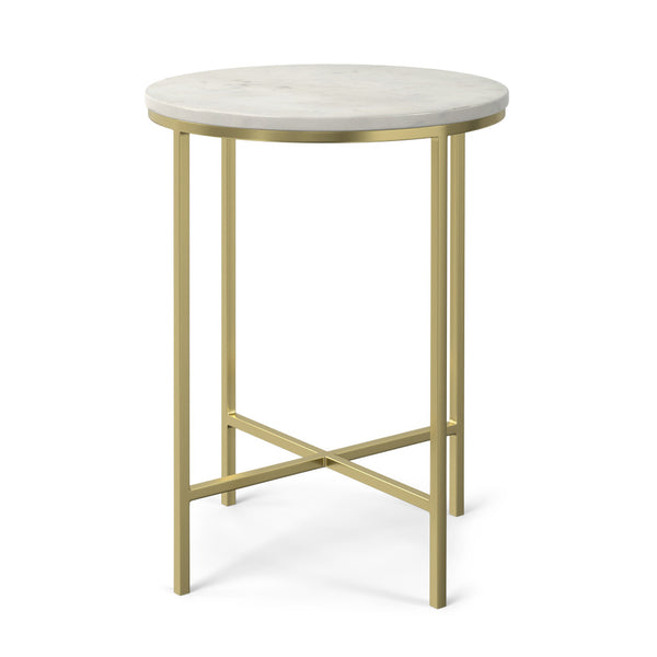 English Elm Tara Gold Side Table with White Marble Top – Handcrafted Iron & Wood Accent, Versatile End Table B136P203474