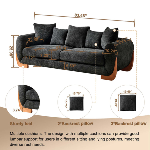 English Elm Modern 3-Seater Sofa with Wooden Legs, Lambswool Cushions & Sturdy Frame for Stylish Living Spaces Beige W2817P271187