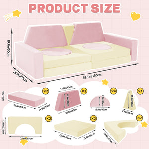 English Elm 14pcs Modular Foam Play Couch Set Convertible Toddler Fort Builder for Playrooms Pink+White T5880P493448
