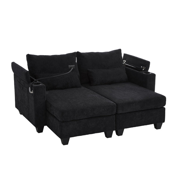 English Elm Convertible Chaise Lounge Sofa Bed With Usb Ports, Hidden Storage, Cup Holders - Stylish & Versatile! N719S002020B