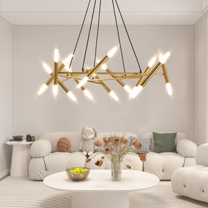 English Elm 41" Golden Modern Chandelier Light Fixture, 20-G9 Frosted Tubes, Iron Acrylic Branch Design, Adjustable Pendant for Dining Room or Kitchen Island W1340P233169