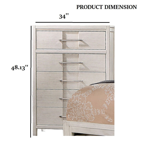 English Elm Transitional Solid Wood Chest with Five Smooth Glide Drawers, Felt-Lined Top, Timeless Design White 37 L x 20 W x 53 H B2741P369364