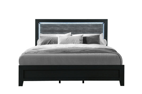 English Elm CARLOS Modern Black 5PC King Bedroom Set with Upholstered LED Headboard, Spacious Drawers & Handles B201S00176