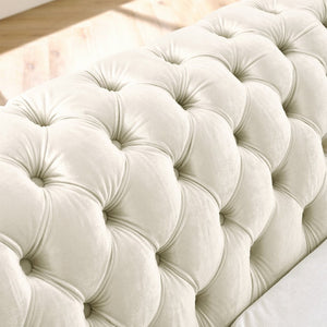 English Elm 106 Inch Velvet Tufted Chesterfield Sectional with Gold Steel Legs for Large Living Rooms Beige W1191S00047