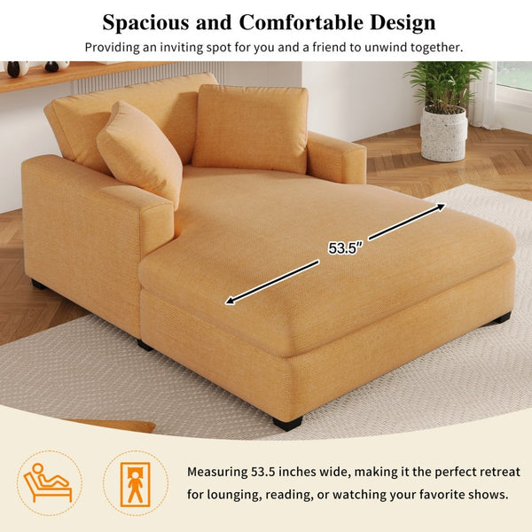 English Elm Mirod Oversized Chaise Lounge with Birch Legs Pillow Back Polyester Upholstered Seating Yellow N760P196662Y