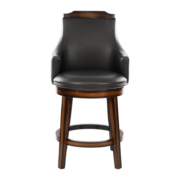 English Elm Swivel Bayshore Counter Height Chairs Set of 2 - Dark Brown Faux Leather, Wood Cap & Swivel Comfort B011P321296