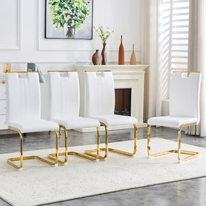 English Elm Modern Cantilever Gold Frame Pu Leather Dining Chairs Glam Set of Four Gold,White W3875P372858