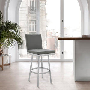 English Elm Alure 30" Swivel Barstool In Gray Faux Leather & Brushed Stainless Steel - Stylish Comfort For Any Space B2736P268555