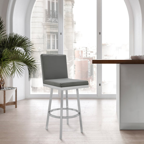 English Elm Alure 30" Swivel Barstool In Gray Faux Leather & Brushed Stainless Steel - Stylish Comfort For Any Space B2736P268555
