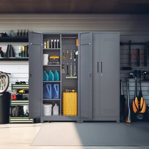 English Elm Gray Steel Locking Tall Storage Cabinet with Adjustable Shelves for Kitchen or Shop Grey T3625P372658