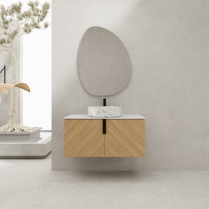 English Elm 36" Modern Bathroom Vanity With Ceramic Sink & Stone Slab, Wall-Mounted, Soft-Close Doors, Oak Finish W999S00450