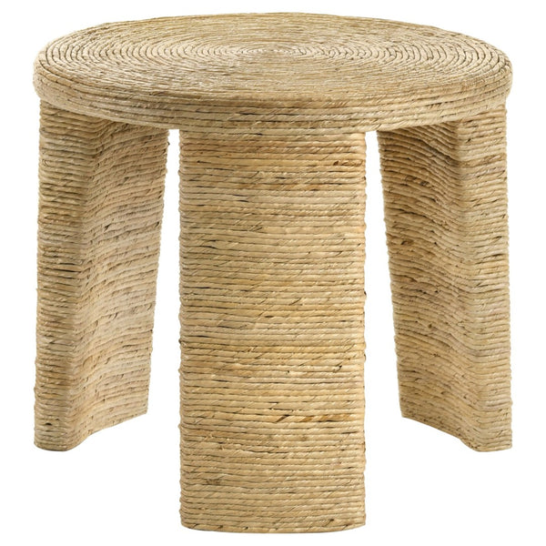 English Elm Huxton Woven Rattan Banana Leaf Round Accent Table for Coastal Living Spaces B062P440255