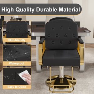 English Elm Hydraulic Salon Chair with Foot Pump Swivel Base Pu Leather Seat for Barber Tattoo Spa Black W2700P410952