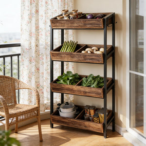 English Elm Stable Four Tier Produce Organizer Rack with Eight Angled Bins for Pantry Storage T3971P450579