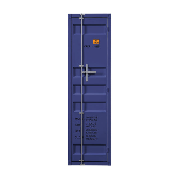 English Elm Blue Industrial Wardrobe with Full-Length Container Lock, Metal Frame, Shelf & Hanging Rod for Secure Stylish Storage B062P185731