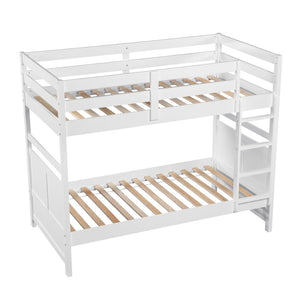 English Elm Bunk Bed Twin Over Solid Wood Frame with Guard Rails for Kids Shared Rooms White B011S02321