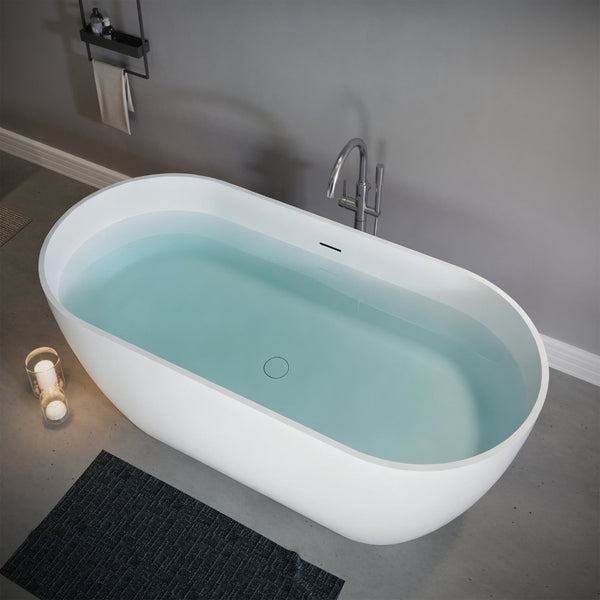 English Elm 59" Stone Resin Freestanding Soaking Tub Spa Grade Oval Design for Modern Baths Matte White W1920P410063