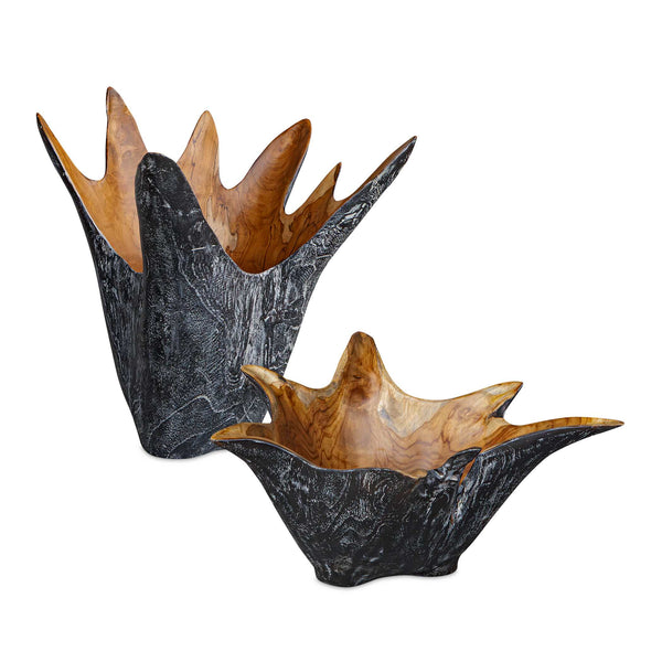 Uttermost Uttermost Starpetal Solid Teakwood Decorative Bowl Pair Indoor Outdoor Artisan Set 17144