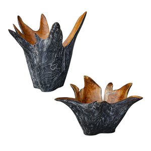 Uttermost Starpetal Solid Teakwood Decorative Bowl Pair Indoor Outdoor Artisan Set