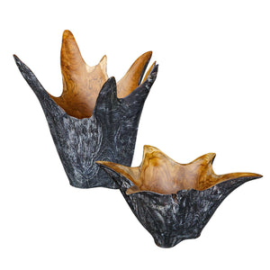 Uttermost Starpetal Solid Teakwood Decorative Bowl Pair Indoor Outdoor Artisan Set
